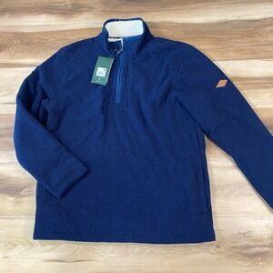 Orvis 1/4 Zip Pullover Mens Medium Sherpa Lined Waffle Knit Navy Blue Sweater
